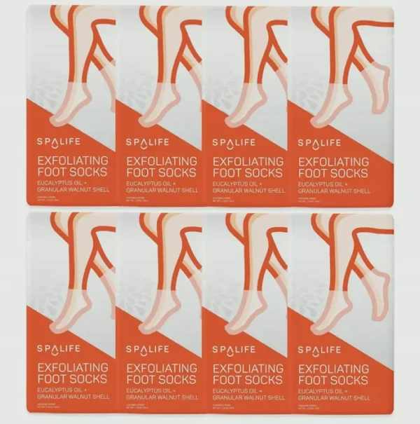 SpaLife Exfoliating Foot Socks - Eucalyptus Oil + Granular Walnut Set of 8
