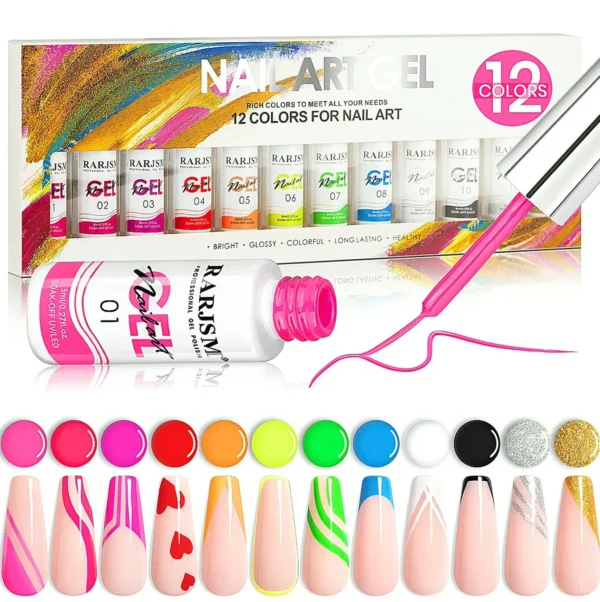 Nail Paint Kit - 12 Neon Colors Including Glitter