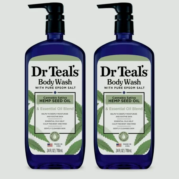 Dr. Teal Body Wash with Epsom Salt, Cannabis Sativa Hemp Oil, 24 (Pack of 2)