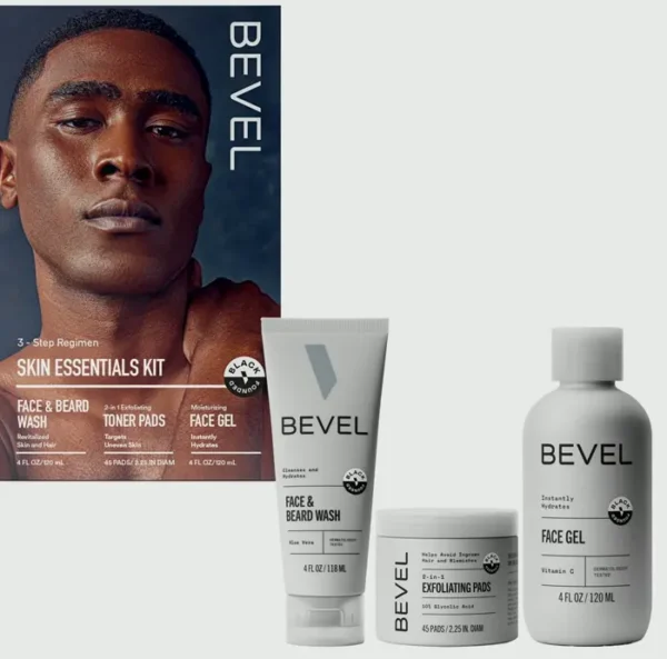 Bevel's Men's Skin Care Kit with Face Cleanser, Glycolic Exfoliant, Plus Lotion