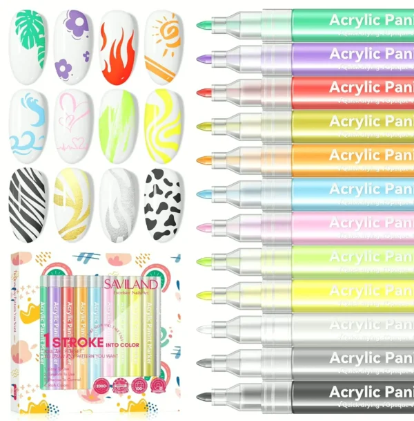 Saviland 12 Colorful Nail Art Pen Kit