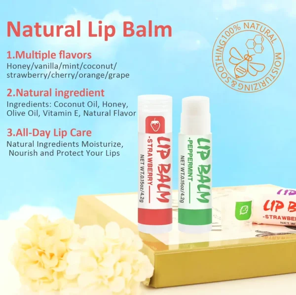 Set of 16 Organic Lip Balm with Vitamin E & Coconut Extract