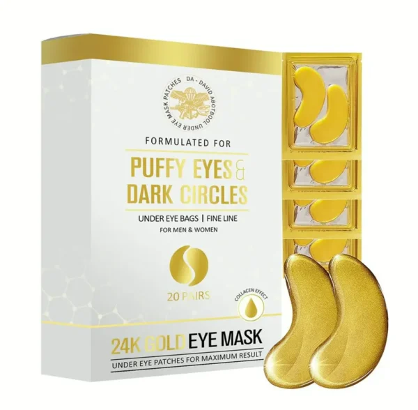 Under Patches (Pack of 20 Pairs) - Gold Eye Mask with Amino Acid & Collagen, Eye Care for Aging, Swollen Eyes & Dark Rings, Skincare Treatment for Men & Women