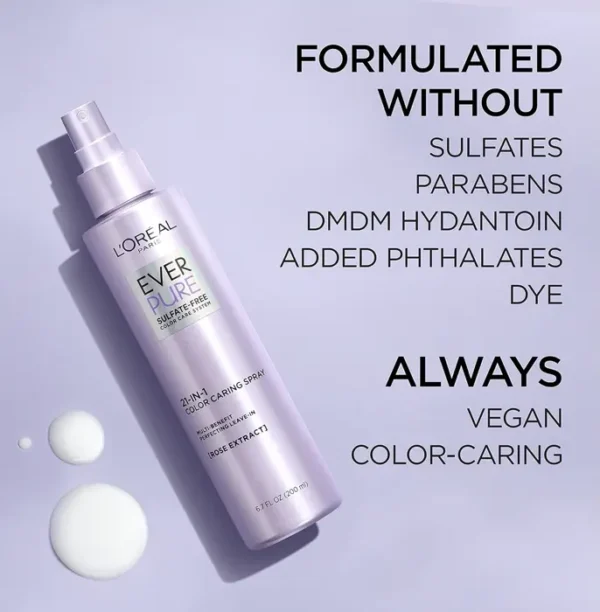 L’Oréal Paris Sulfate-Free Moisture 21-in-1 Leave-On Conditioner for Dry Locks, EverPure, 6.8 fl oz (Packaging May Vary)