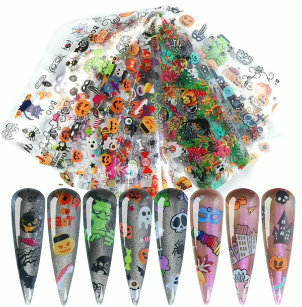 Halloween Manicure Foil Stickers Set - Skull Designs