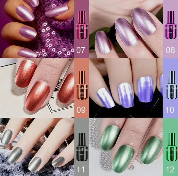 Ownest 12 Colors Mirror Effect Polish Set, Long Lasting Gloss Nail Art