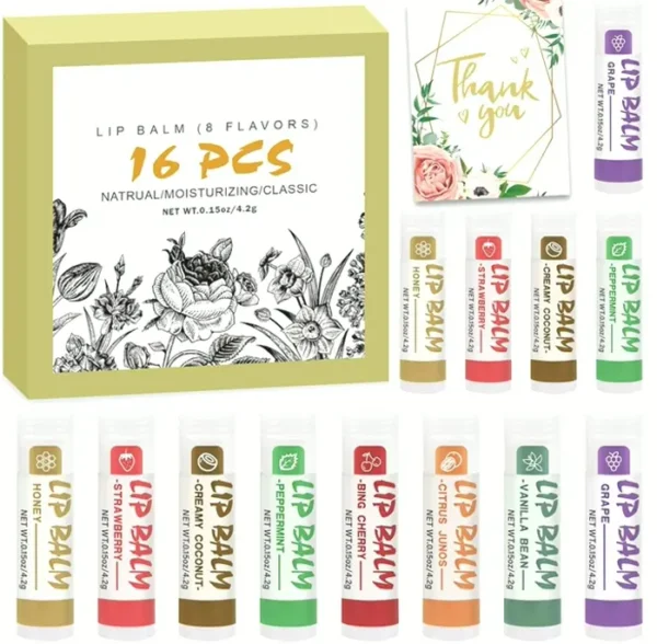 Set of 16 Organic Lip Balm with Vitamin E & Coconut Extract