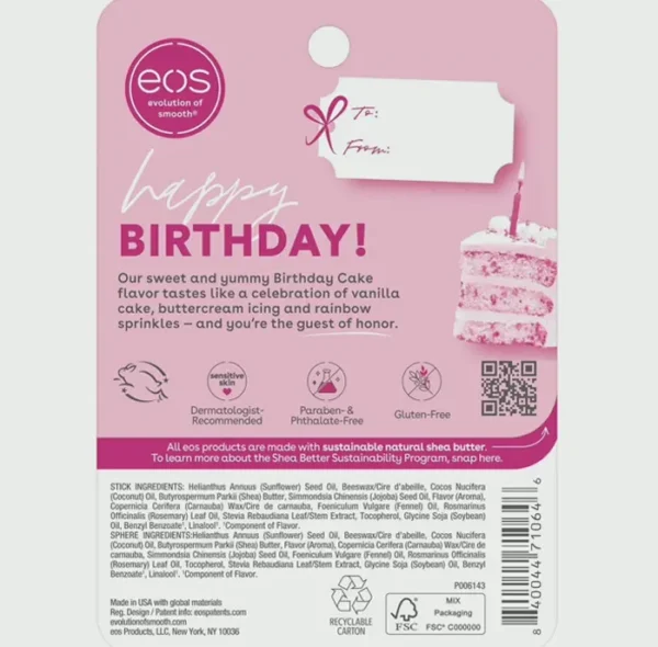 eos Shea Moisturizing Lip Care - Birthday Cake, 0.39 oz